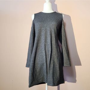 NEW York & Company gray cold shoulder long sleeve knit sweater mini dress